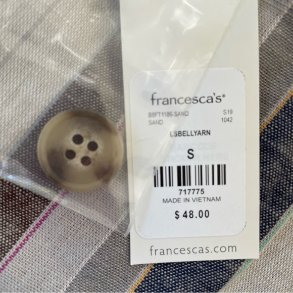 Harper button front top with v neck, tie front, short sleeves. Earth tones. - Picture 2 of 7